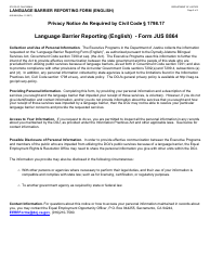 Form JUS8864 Language Barrier Reporting Form (English) - California, Page 2