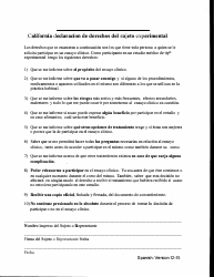 Document preview: California Declaracion De Derechos Del Sujeto Experimental - California (Spanish)