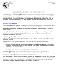 Formulario PIU3S Formulario De Queja Contra Agentes De La Ley/Agencias De La Ley - California (Spanish), Page 3