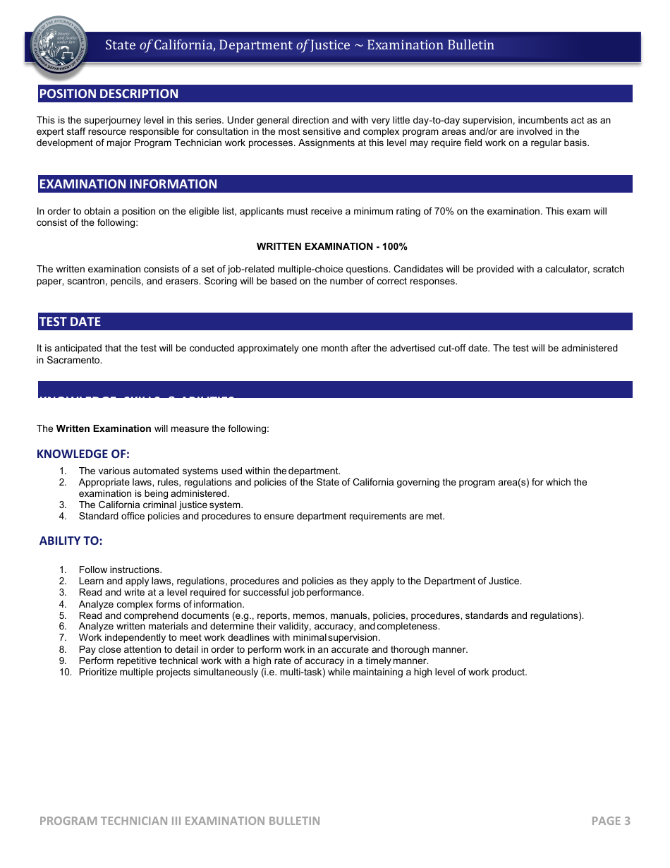 Program Technician Iii Examination Bulletin - California, Page 3