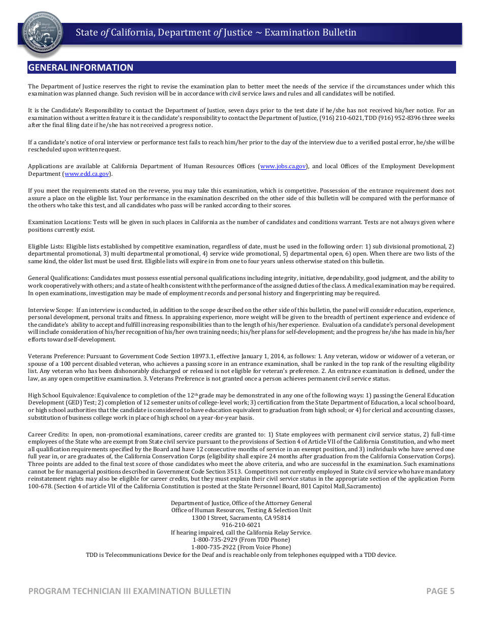 Program Technician Iii Examination Bulletin - California, Page 5