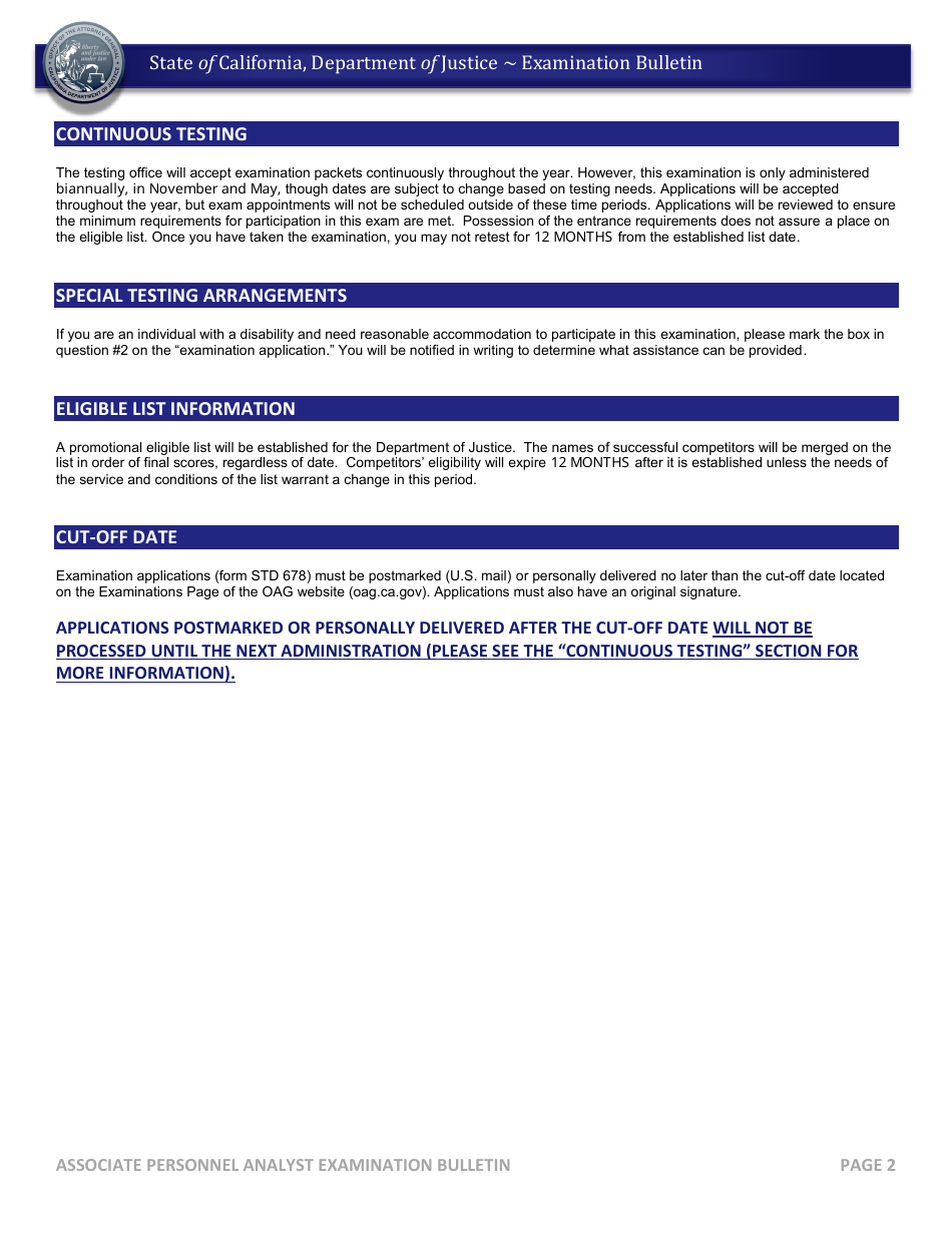Associate Personnel Analyst Examination Bulletin - California, Page 2