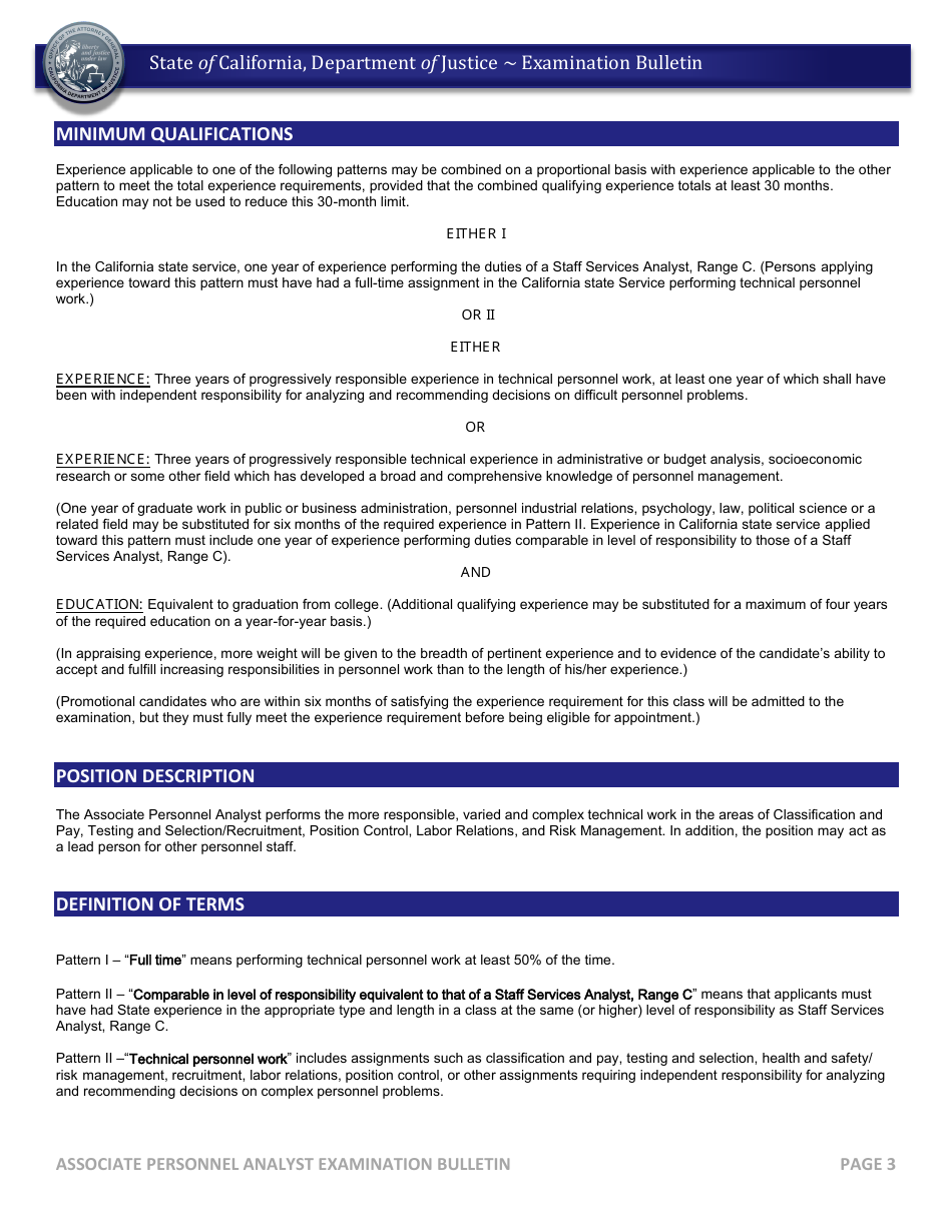 Associate Personnel Analyst Examination Bulletin - California, Page 3
