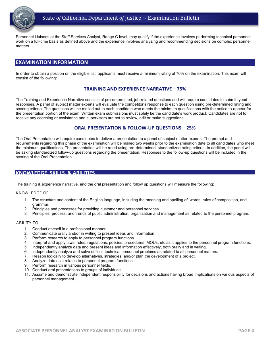 Associate Personnel Analyst Examination Bulletin - California, Page 4