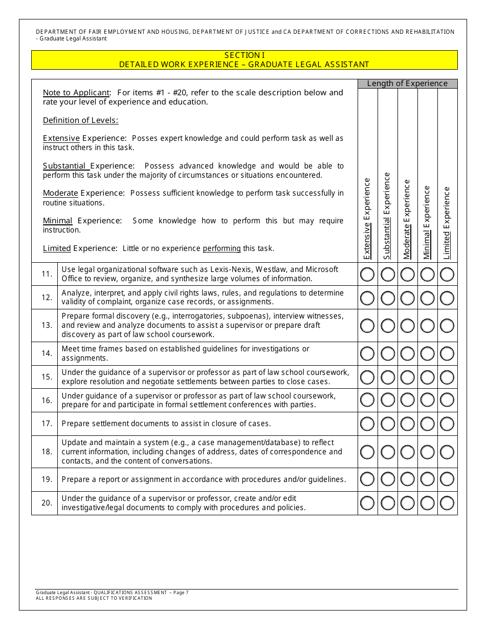 Form OA60-5797 Qualifications Assessment (Qa) for Graduate Legal Assistant - California, Page 10