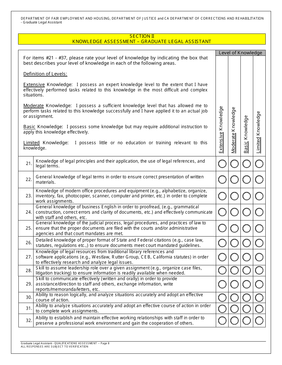 Form OA60-5797 Qualifications Assessment (Qa) for Graduate Legal Assistant - California, Page 11