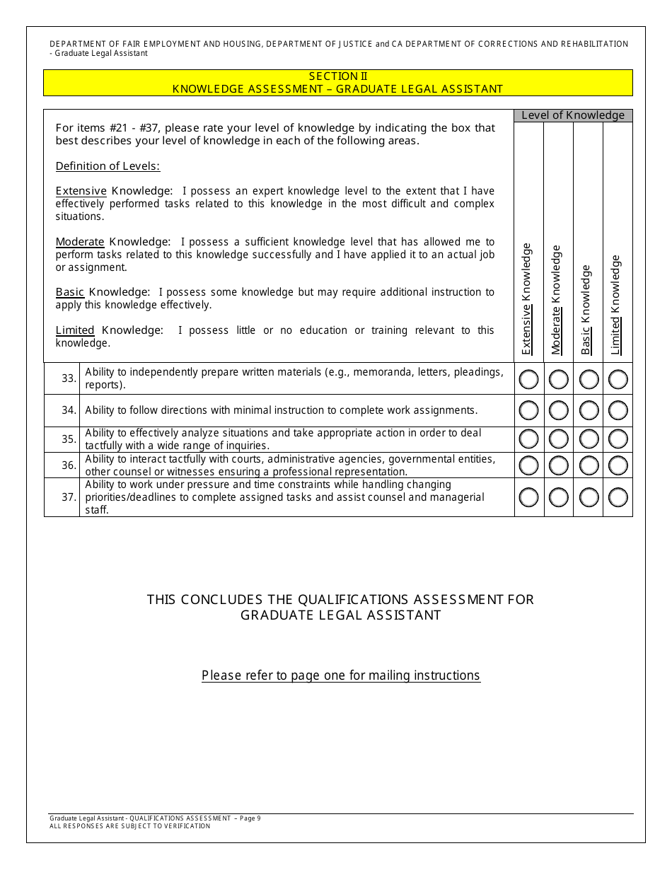Form OA60-5797 Qualifications Assessment (Qa) for Graduate Legal Assistant - California, Page 12