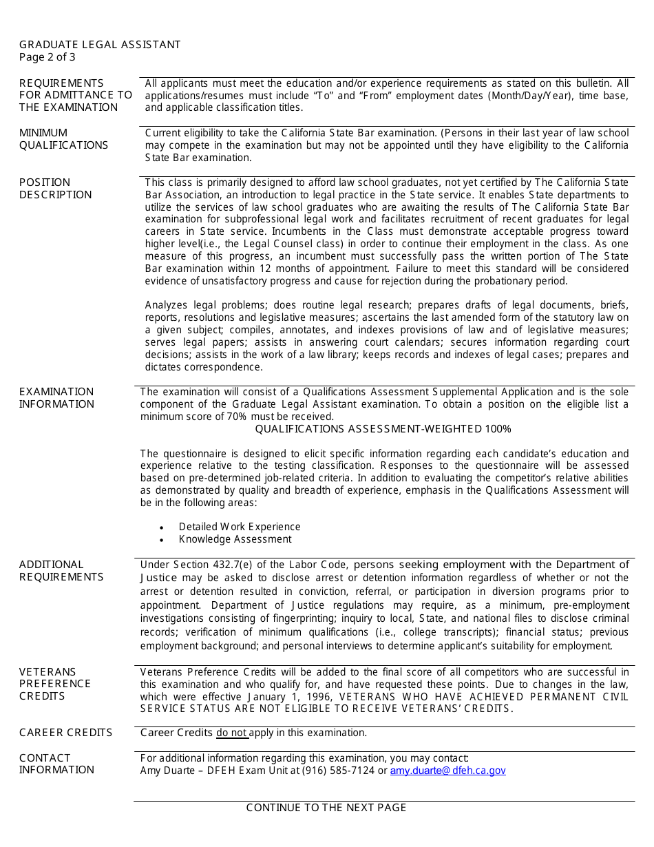 Form OA60-5797 Qualifications Assessment (Qa) for Graduate Legal Assistant - California, Page 2