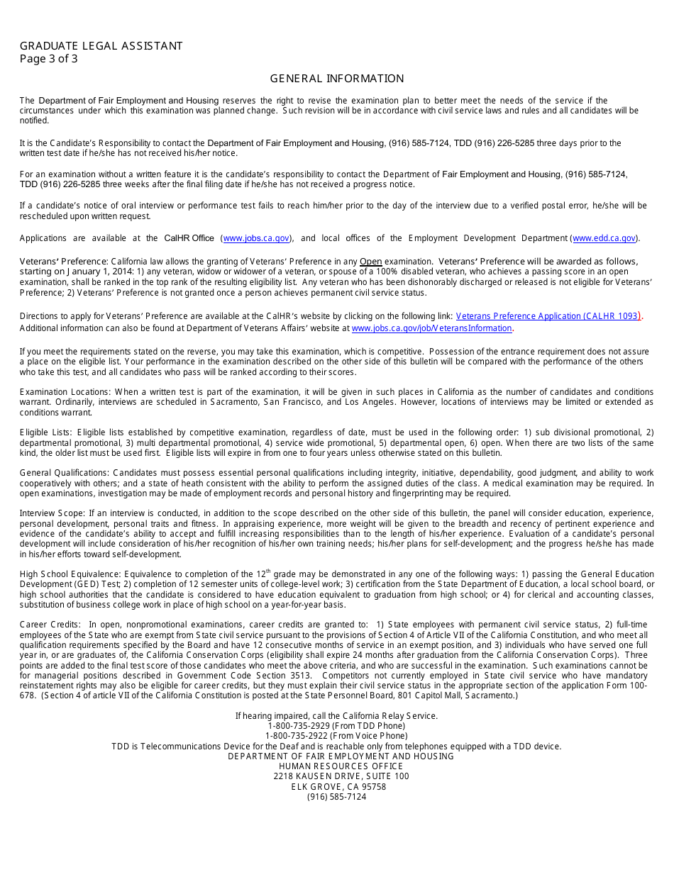 Form OA60-5797 Qualifications Assessment (Qa) for Graduate Legal Assistant - California, Page 3