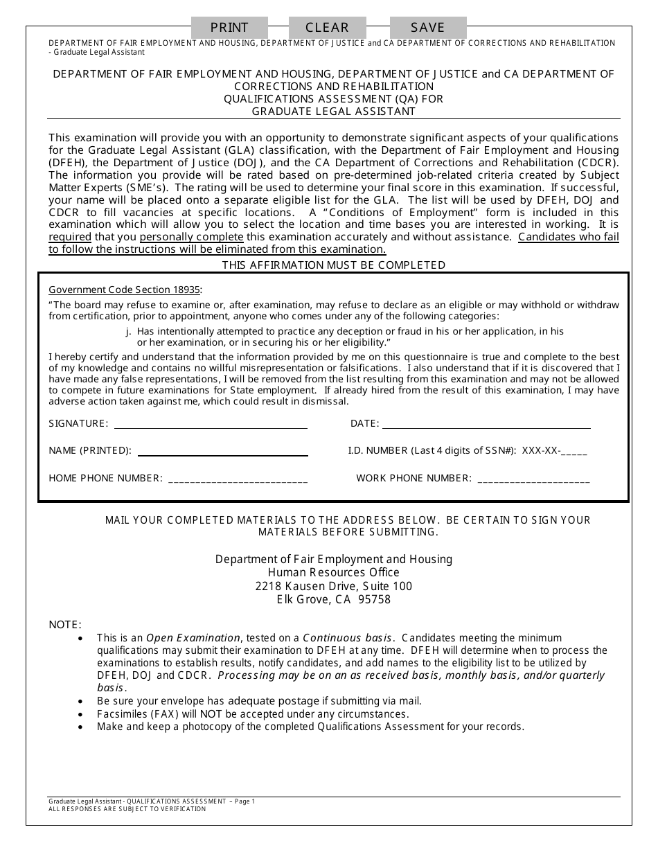 Form OA60-5797 Qualifications Assessment (Qa) for Graduate Legal Assistant - California, Page 4
