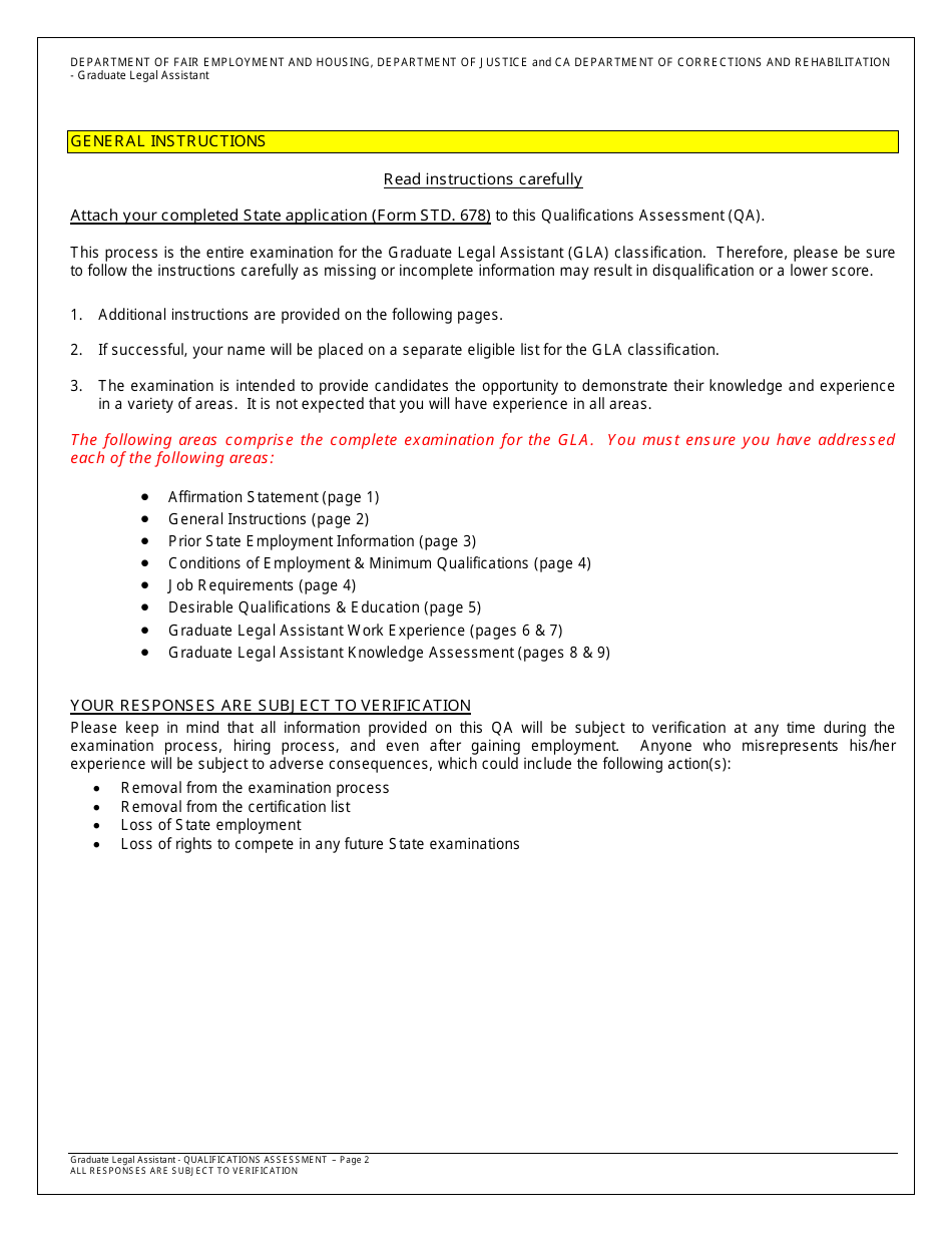 Form OA60-5797 Qualifications Assessment (Qa) for Graduate Legal Assistant - California, Page 5