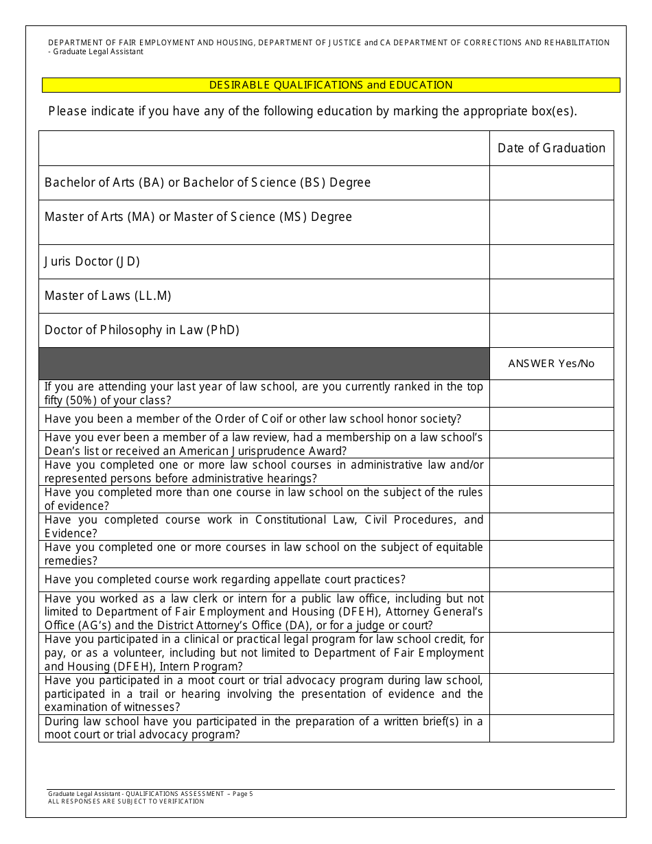 Form OA60-5797 Qualifications Assessment (Qa) for Graduate Legal Assistant - California, Page 8