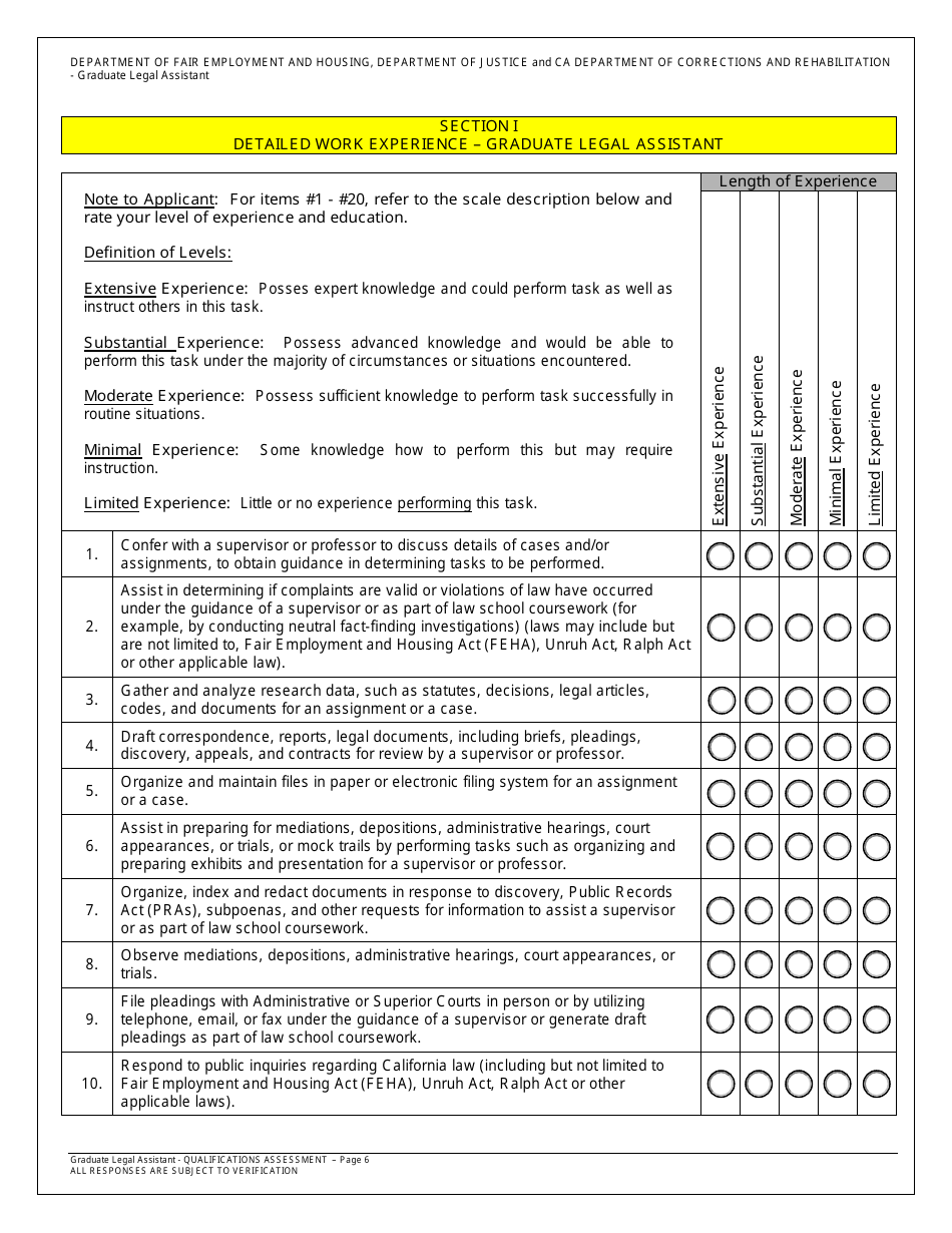 Form OA60-5797 Qualifications Assessment (Qa) for Graduate Legal Assistant - California, Page 9