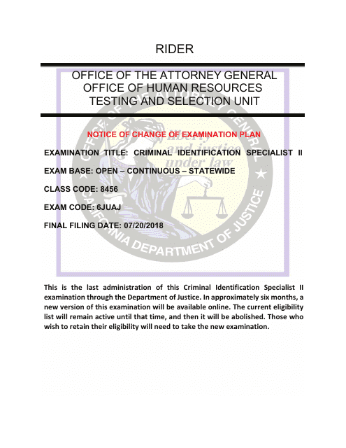 Criminal Identification Specialist II Examination Bulletin - California Download Pdf