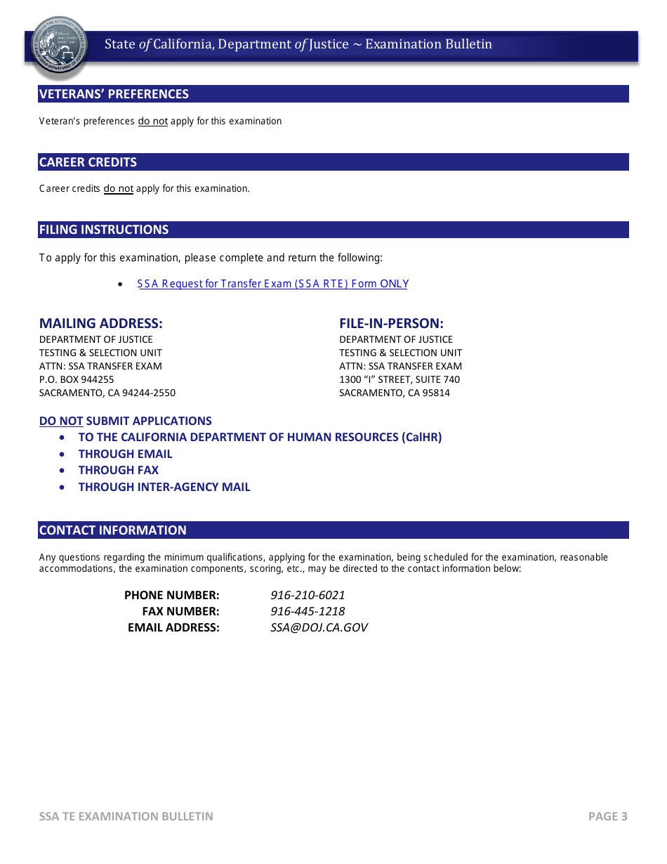 Staff Services Analyst (General) Transfer Exam - Examination Bulletin - California, Page 3