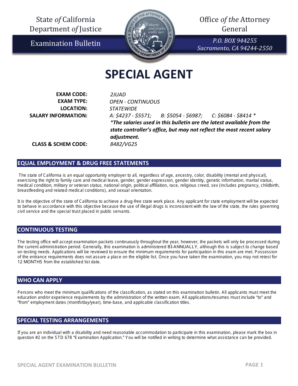 Special Agent Examination Bulletin - California, Page 1