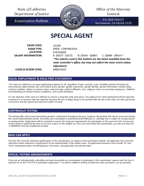 Special Agent Examination Bulletin - California