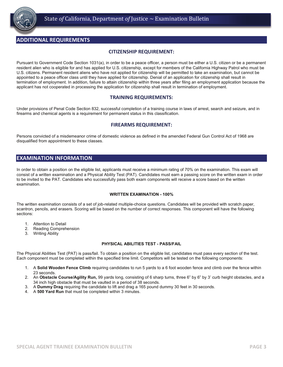 Special Agent Trainee Examination Bulletin - California, Page 3