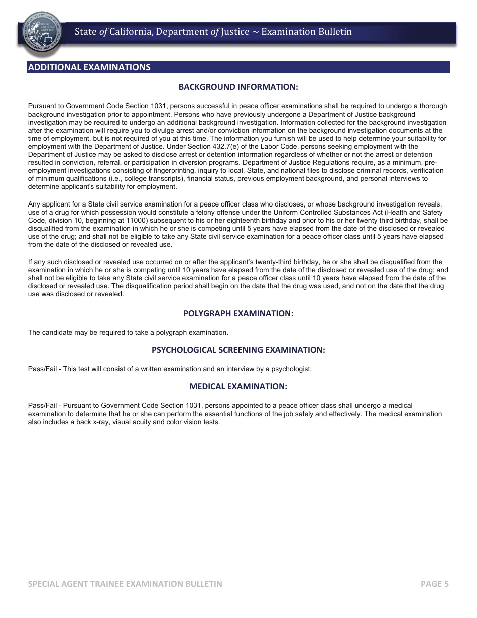 Special Agent Trainee Examination Bulletin - California, Page 5
