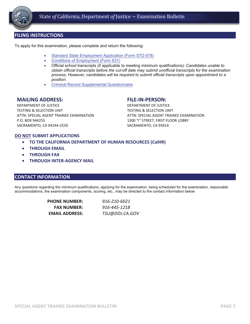 Special Agent Trainee Examination Bulletin - California, Page 7