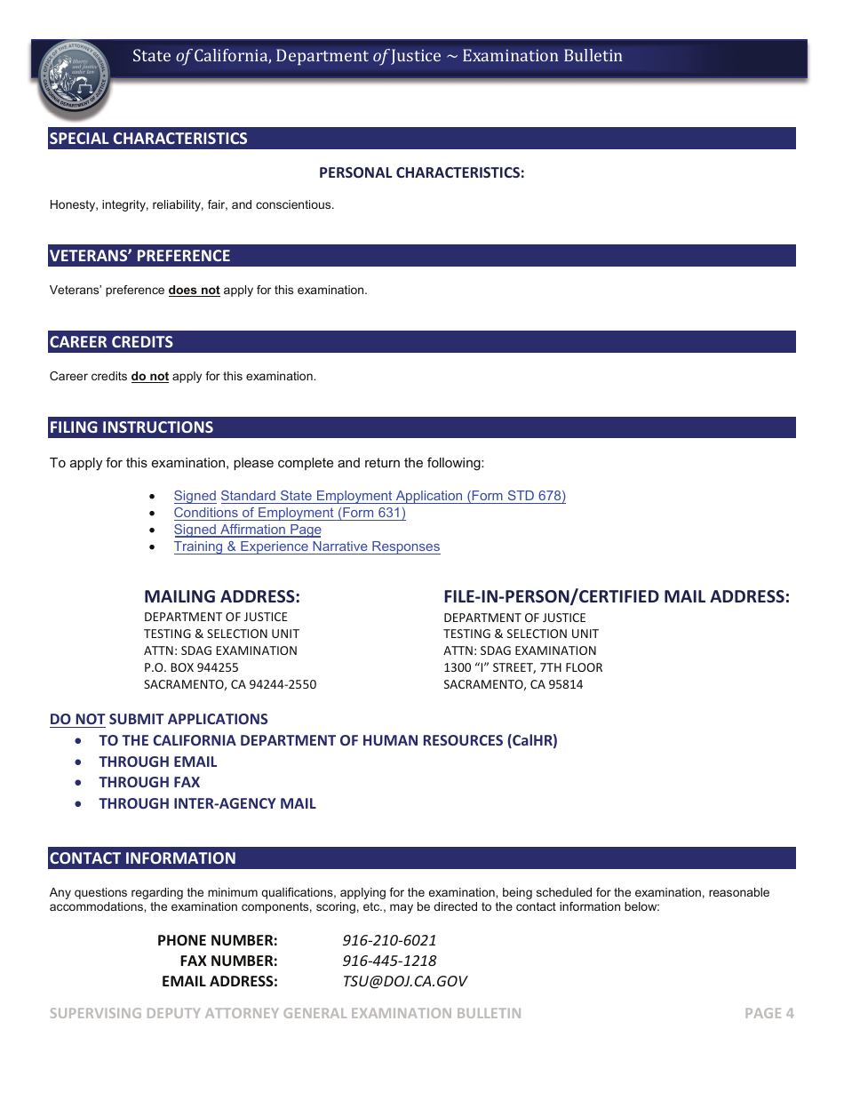 Supervising Deputy Attorney General Examination Bulletin - California, Page 4