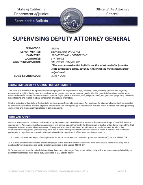 Supervising Deputy Attorney General Examination Bulletin - California Download Pdf