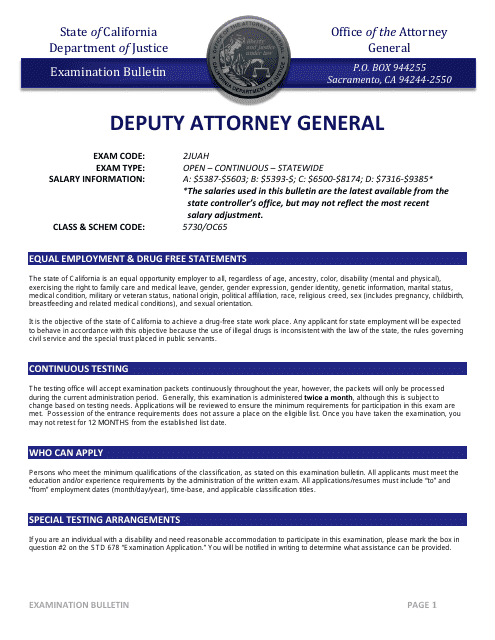 Deputy Attorney General Examination Bulletin - California