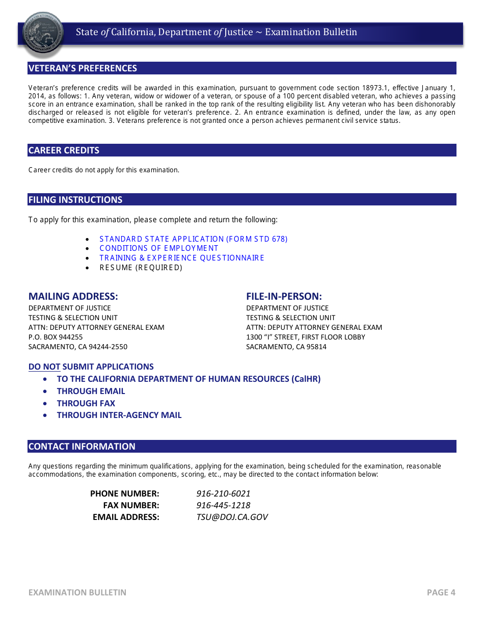 Deputy Attorney General Examination Bulletin - California, Page 4