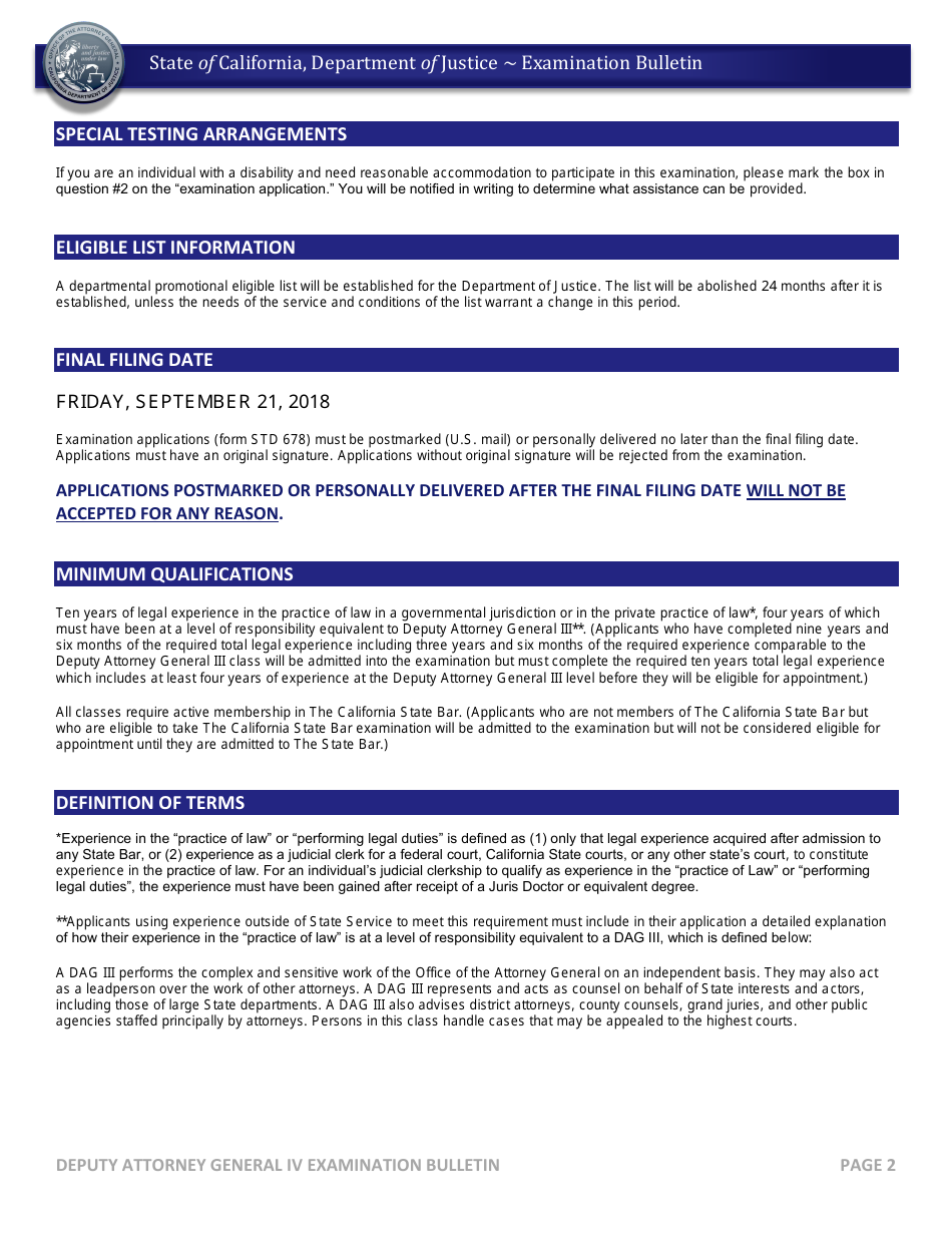 California Deputy Attorney General Iv Examination Bulletin Fill Out