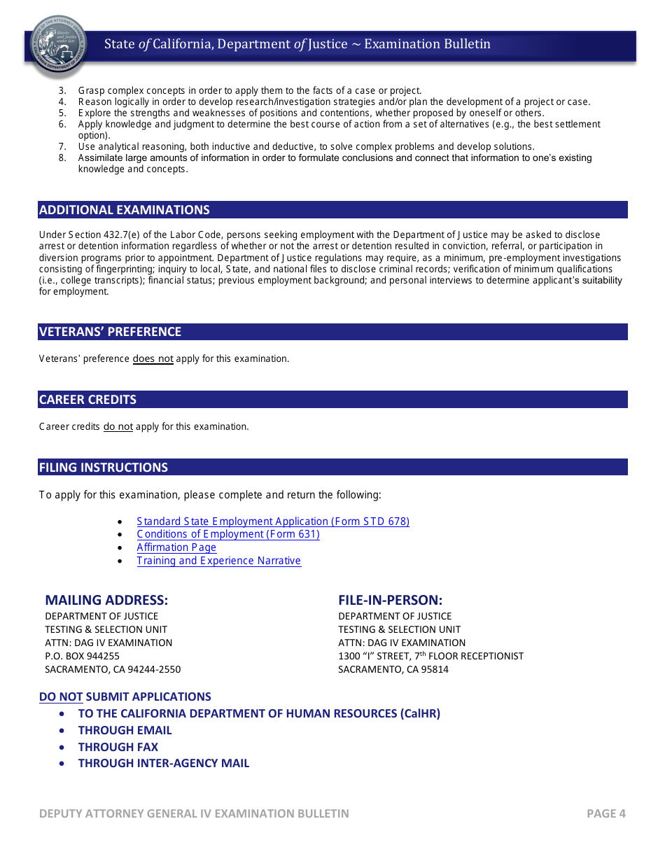Deputy Attorney General IV Examination Bulletin - California, Page 4
