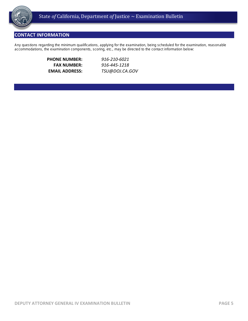 Deputy Attorney General IV Examination Bulletin - California, Page 5