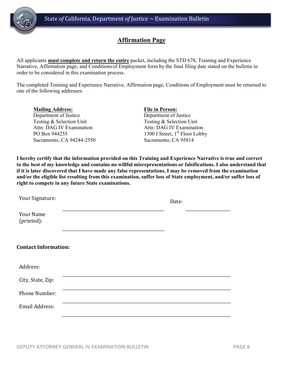 Deputy Attorney General IV Examination Bulletin - California, Page 8