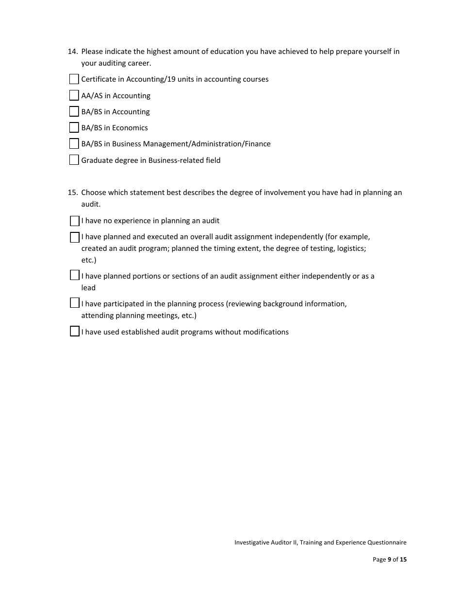 Investigative Auditor II Examination Bulletin - California, Page 15