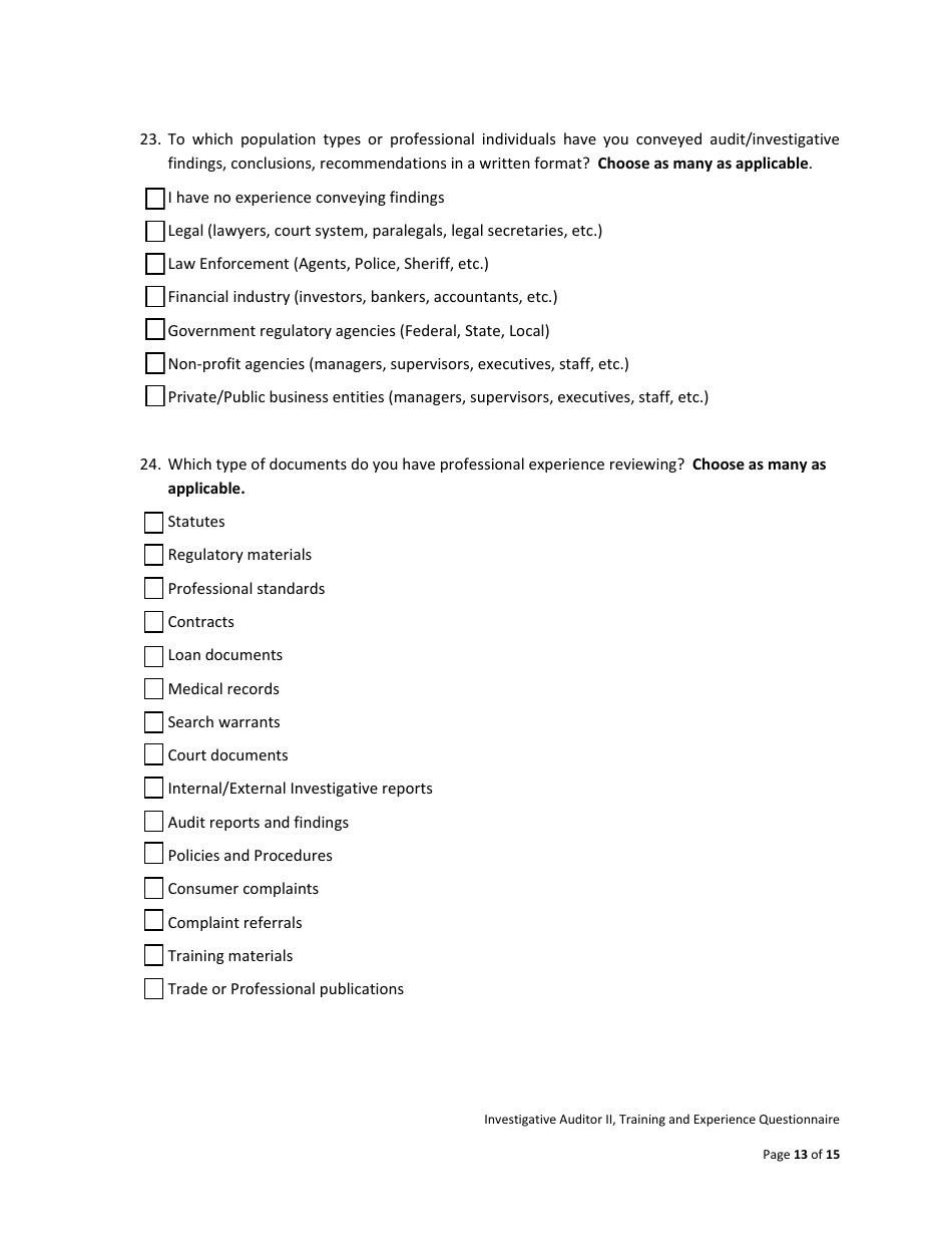 Investigative Auditor II Examination Bulletin - California, Page 19