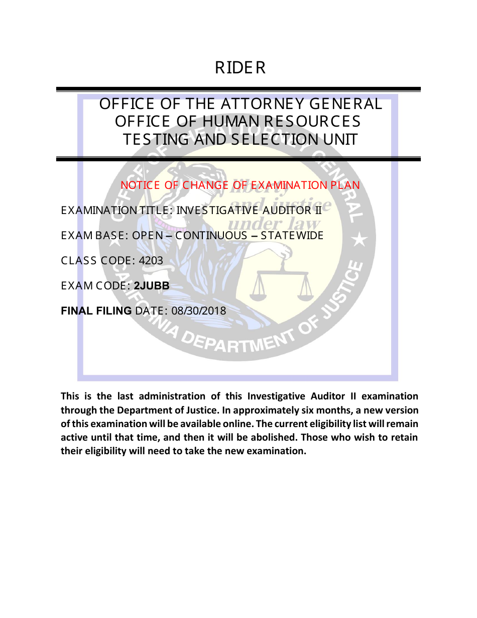 Investigative Auditor II Examination Bulletin - California, Page 1
