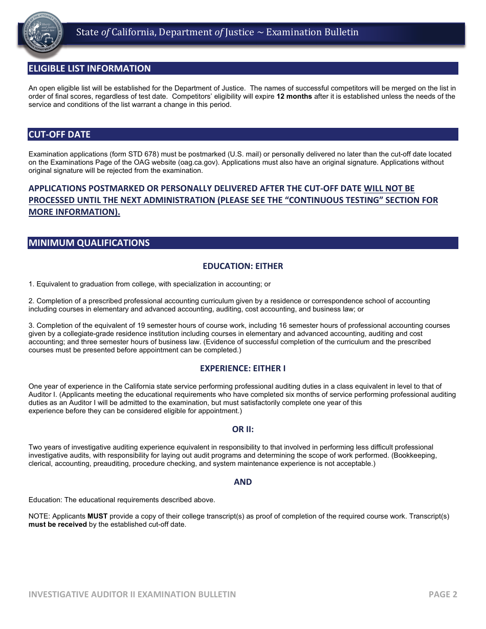 Investigative Auditor II Examination Bulletin - California, Page 3