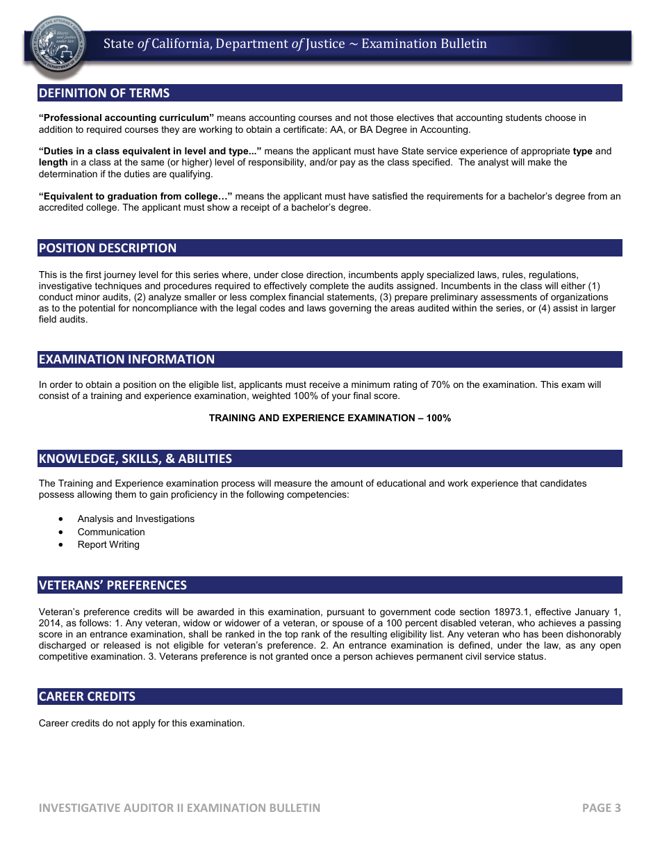 Investigative Auditor II Examination Bulletin - California, Page 4