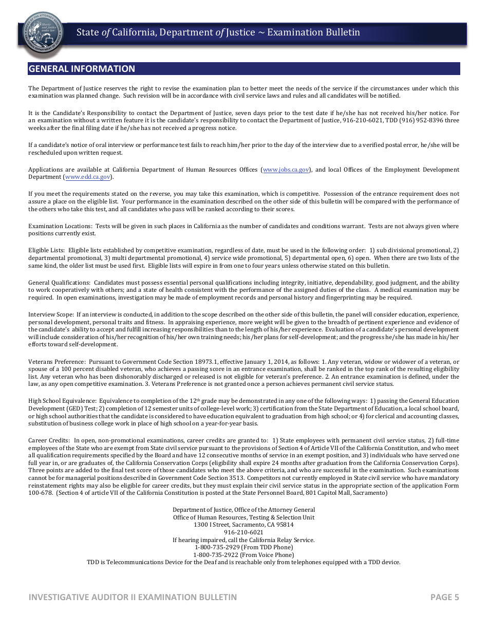 Investigative Auditor II Examination Bulletin - California, Page 6