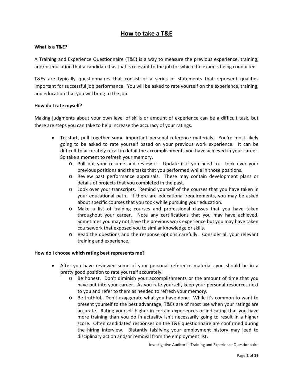 Investigative Auditor II Examination Bulletin - California, Page 8