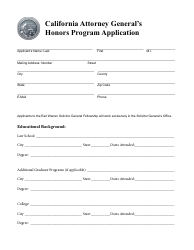 Document preview: California Attorney General's Honors Program Application Form - California