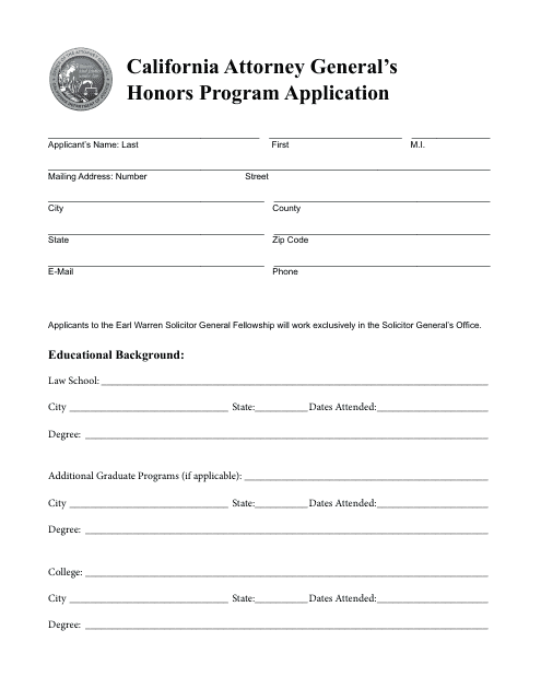 California Attorney General's Honors Program Application Form - California