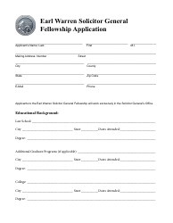 Document preview: Earl Warren Solicitor General Fellowship Application Form - California