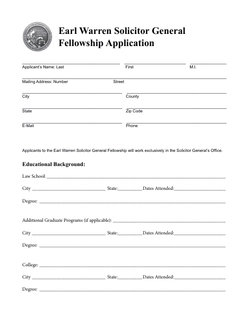 Earl Warren Solicitor General Fellowship Application Form - California