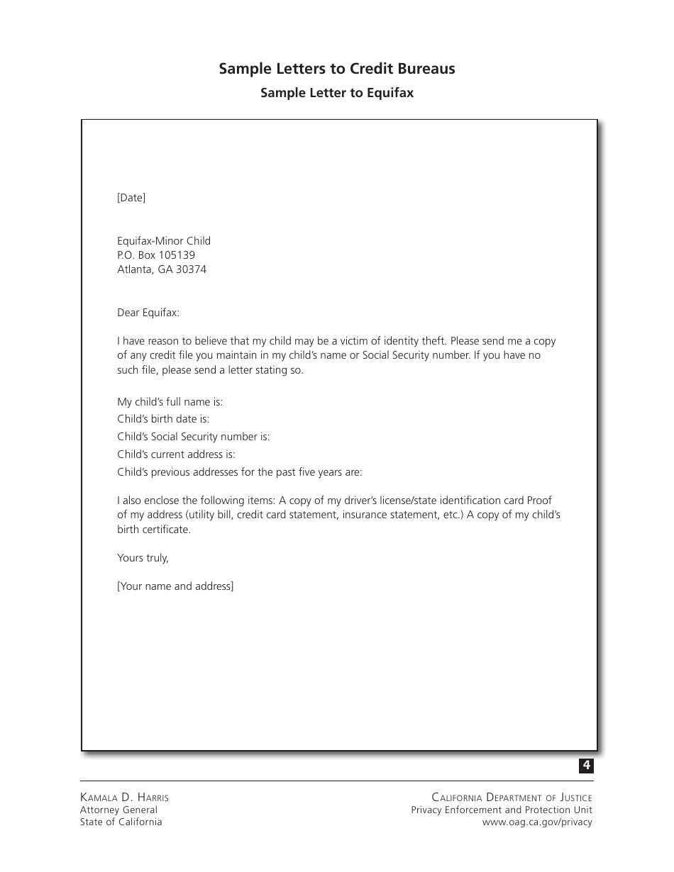 What to Do if Your Childs Social Security Number Has Been Compromised - Sample Letters - California, Page 4