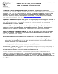 Formulario PIU2S Formulario De Queja Del Consumidor Contra Una Compania/Corporacion - California (Spanish), Page 3