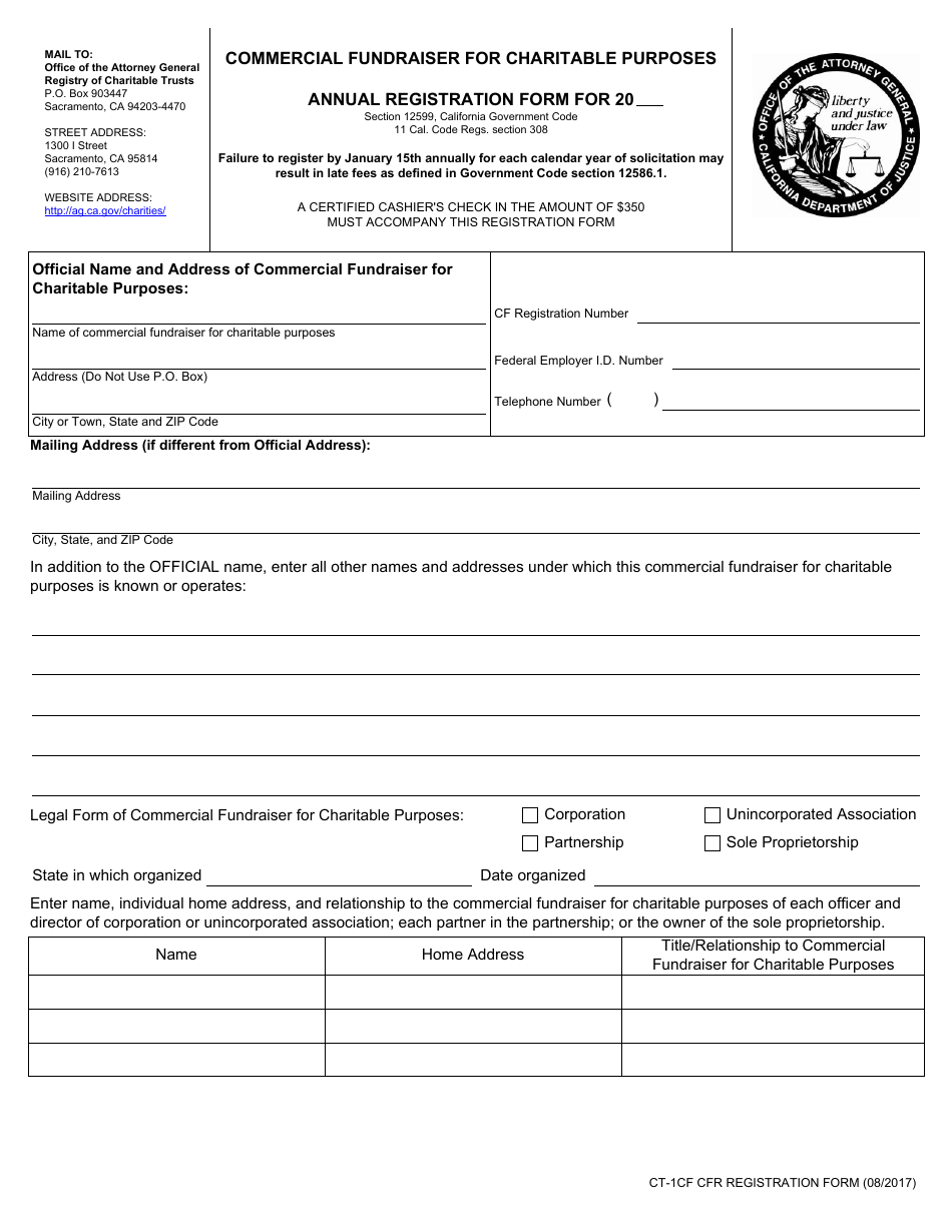 Form CT-1CF Annual Registration Form - California, Page 1