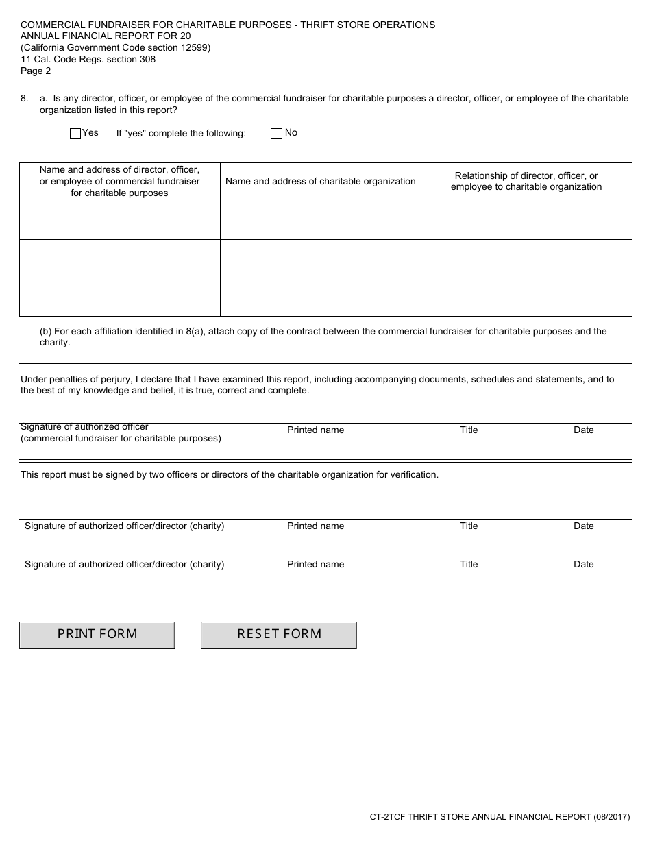 Form CT-2TCF Thrift Store Operations Annual Financial Report - California, Page 2