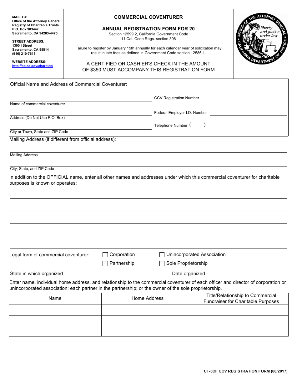 Form CT-5CF Annual Registration Form - Commercial Coventurer - California, Page 1