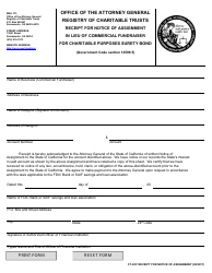 Document preview: Form CT-9CF Receipt for Notice of Assignment in Lieu of Commercial Fundraiser for Charitable Purposes Surety Bond - California