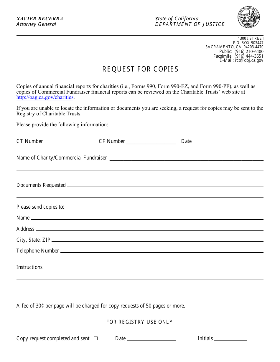 Request for Copies - California, Page 1